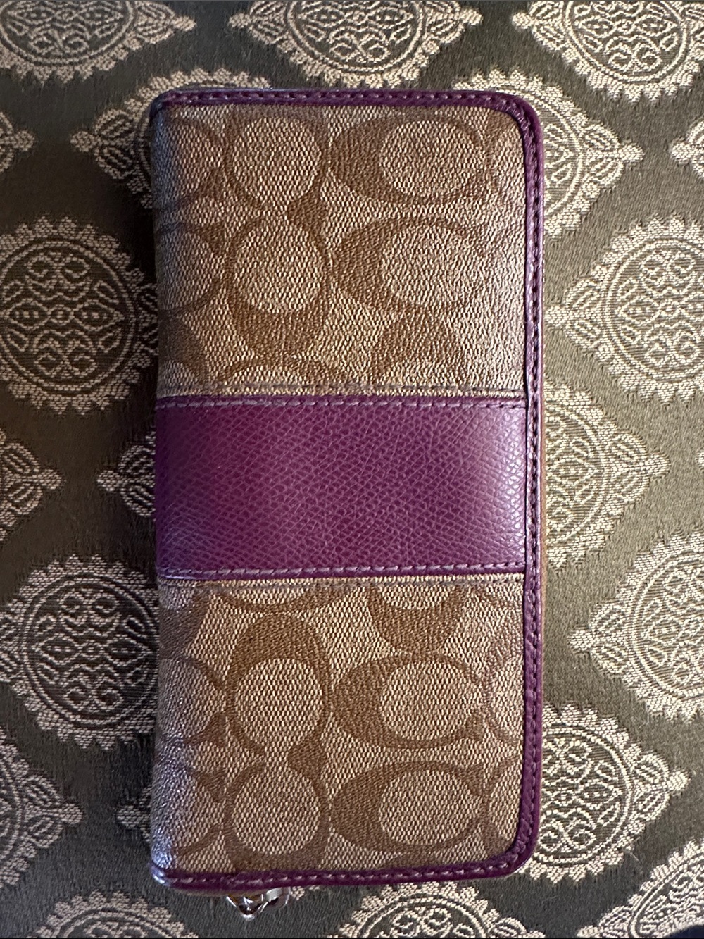 Coach Brown Signature Wallet with Purple Leather Band - Picture 2 of 4